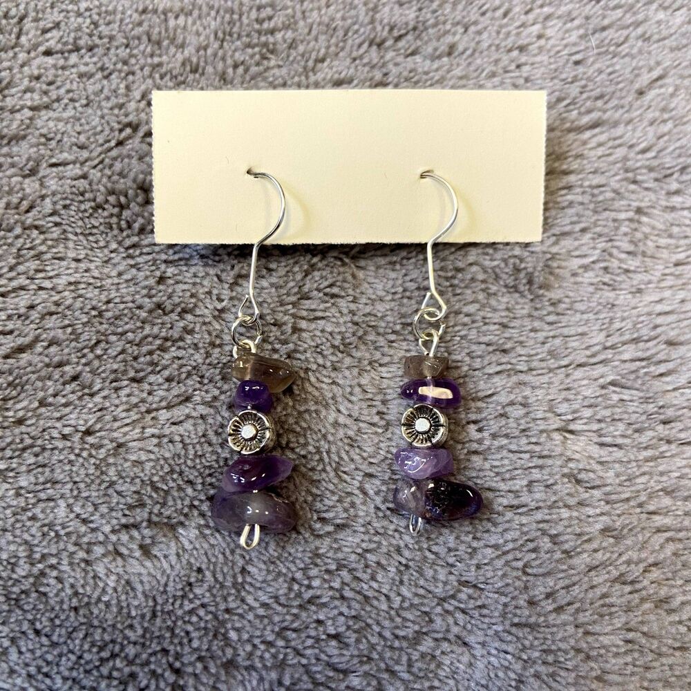 Handmade Amethyst & Flower Crystal Chip Earrings
